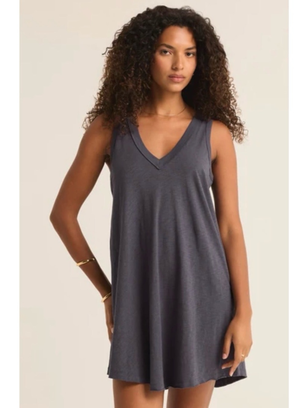 Z Supply Deep V Babydoll Tank Top Dress - Charcoal Gray